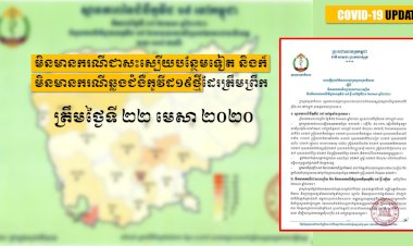 [COVID-19] នៅកម្ពុជាមិនមានករណីជាសះស្បើយបន្ថែមទៀត និងក៏មិនមានករណីឆ្លងជំងឺកូវីដ១៩ថ្មីដែរត្រឹមព្រឹកថ្ងៃទី២២ មេសា ២០២០