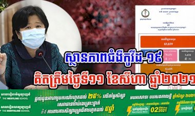 ស្ថានភាពជំងឺកូវីដ-១៩ ក្នុងព្រះរាជាណាចក្រកម្ពុជា សម្រាប់ថ្ងៃទី១១ ខែសីហា ឆ្នាំ២០២១៖