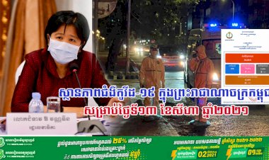 ស្ថានភាពជំងឺកូវីដ-១៩ ក្នុងព្រះរាជាណាចក្រកម្ពុជា សម្រាប់ថ្ងៃទី១៣ ខែសីហា ឆ្នាំ២០២១