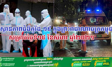 ស្ថានភាពជំងឺកូវីដ-១៩ ក្នុងព្រះរាជាណាចក្រកម្ពុជា សម្រាប់ថ្ងៃទី១៥ ខែសីហា ឆ្នាំ២០២១