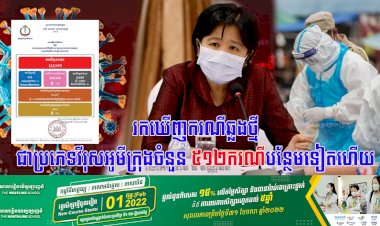 រកឃើញករណីឆ្លងថ្មីជាប្រភេទវីរុសអូមីក្រុងចំនួន ៥១២ករណីបន្ថែមទៀតហើយ ខណ:ករណីឆ្លងចូលសហគមន៍មានចំនួន ៤៩៦នាក់