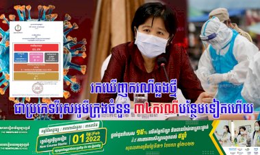 រកឃើញករណីឆ្លងថ្មីជាប្រភេទវីរុសអូមីក្រុងចំនួន ៣៤ករណីបន្ថែមទៀតហើយ ខណ:ករណីឆ្លងចូលសហគមន៍មានចំនួន ២៧ករណី