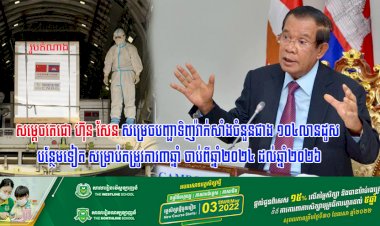 សម្ដេចតេជោ ហ៊ុន សែន សម្រេចបញ្ជាទិញវ៉ាក់សាំងចំនួនជាង១០៤លានដូស បន្ថែមទៀត សម្រាប់តម្រូវការ៣ឆ្នាំ ចាប់ពីឆ្នាំ២០២៤ ដល់ឆ្នាំ២០២៦