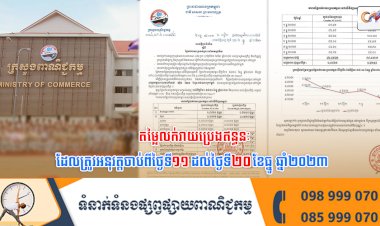 សេចក្តីជូនដំណឹងស្ដីពី៖ តម្លៃលក់រាយប្រេងឥន្ធនៈថ្មី ដែលត្រូវអនុវត្តចាប់ពីថ្ងៃទី១១ ដល់ថ្ងៃទី២០ ខែធ្នូ ឆ្នាំ២០២៣
