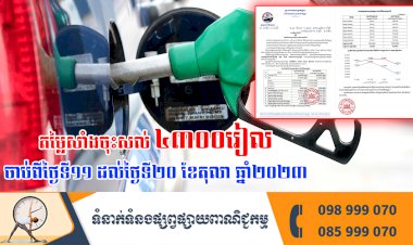 តម្លៃសាំងចុះសល់ ៤៣០០រៀល ចាប់ពីថ្ងៃទី១១ ដល់ថ្ងៃទី២០ ខែតុលា ឆ្នាំ២០២៣